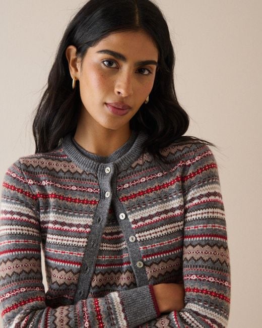 Nobody's Child Brown Ditsy Fair Isle Wool-Blend Cardigan