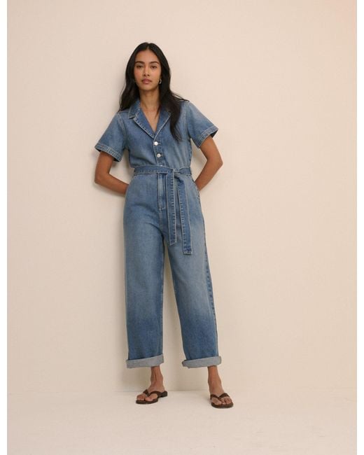 Nobody's Child Blue Mid Wash Denim Tie Waist Mylos Jumpsuit