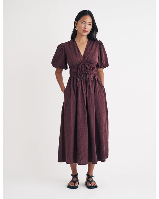 Nobody's Child Purple Puff Sleeve Scottie Midi Dress