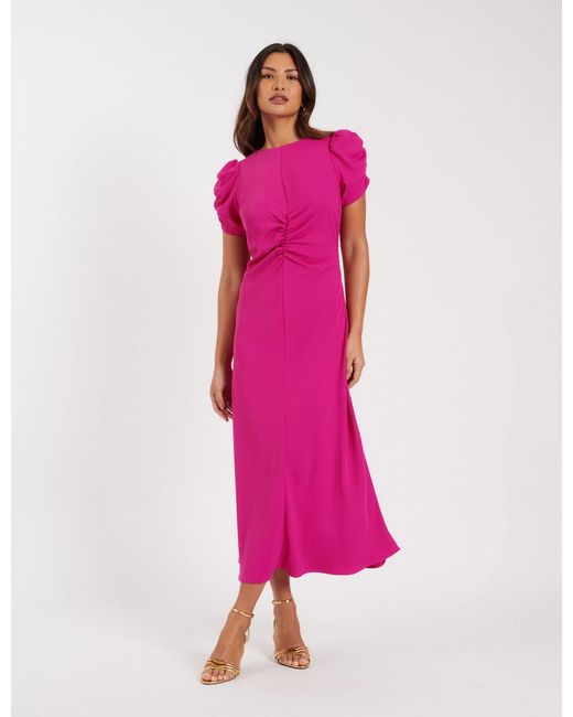 Nobody's Child Pink Ruched Naomi Midi Dress