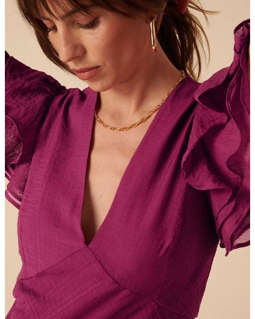 Nobody's Child Purple Frill Sleeve Layla Midi Dress