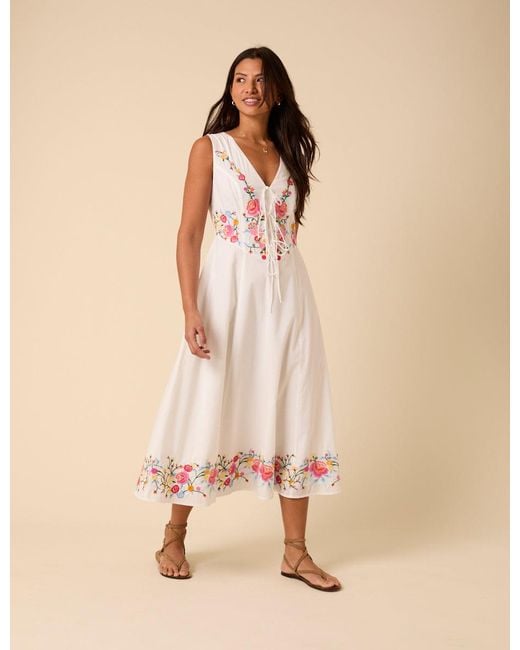 Nobody's Child Natural Floral Embroidered Terra Midi Dress