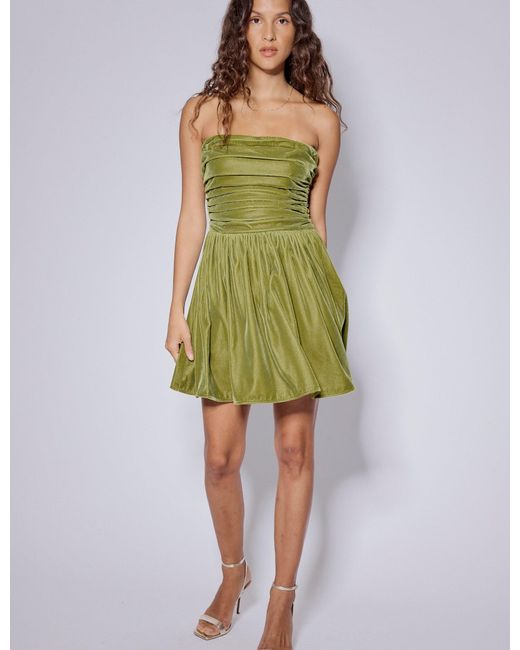 Nobody's Child Green Velvet Bandeau Felicity Mini Dress