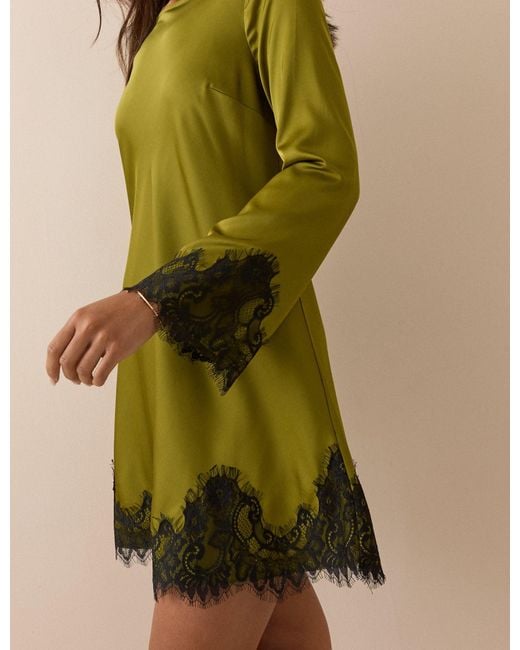 Nobody's Child Green Lace Trim Satin Kamari Mini Dress