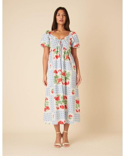 Nobody's Child Natural Tile Print Floral Joanna Midi Dress
