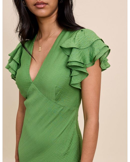 Nobody's Child Green Frill Sleeve Layla Midi Dress