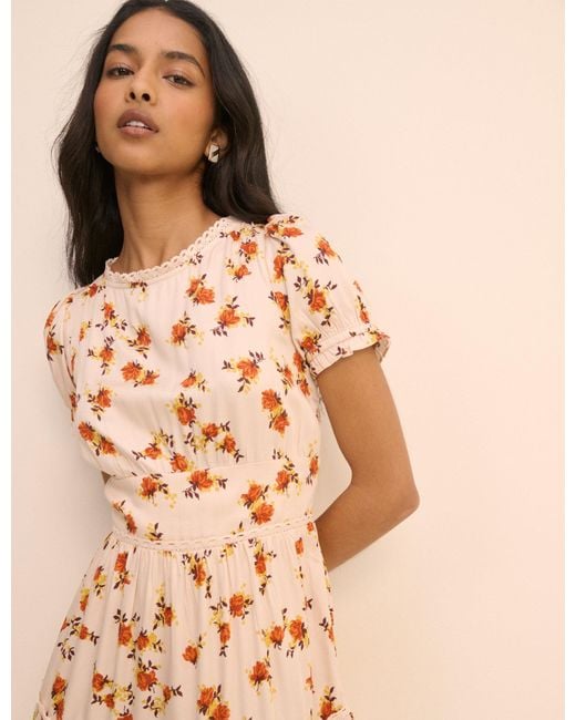Nobody's Child Natural Ditsy Floral Tiered Dara Midi Dress