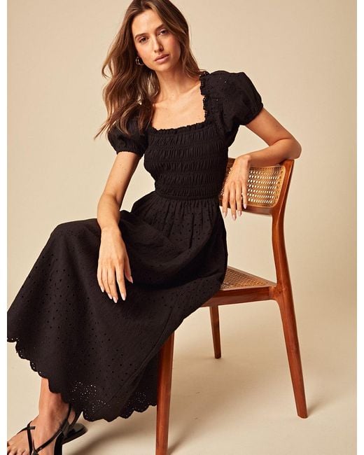 Nobody's Child Black Broderie Anglaise Sophia Midi Dress