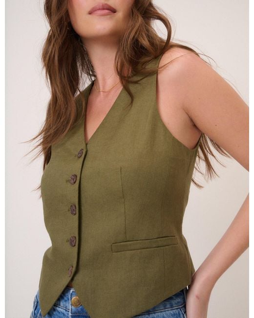 Nobody's Child Green V-Neck Linen-Blend Waistcoat