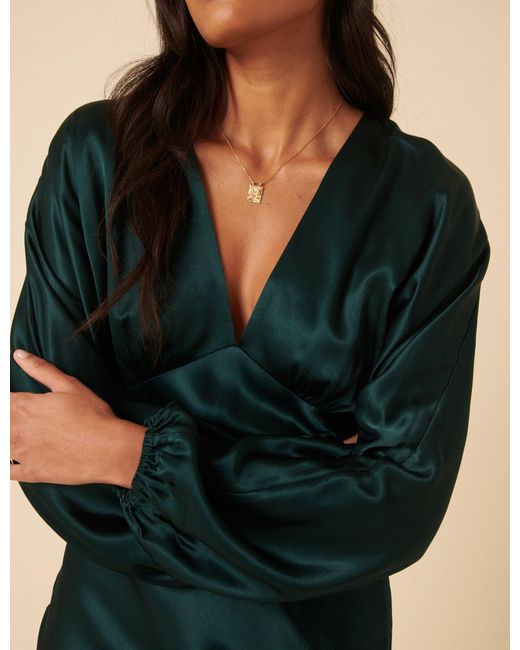 Nobody's Child Natural Satin Long Sleeve Mini Dress