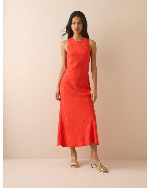 Nobody's Child Red Blood Jacquard Floral Miley Midi Dress