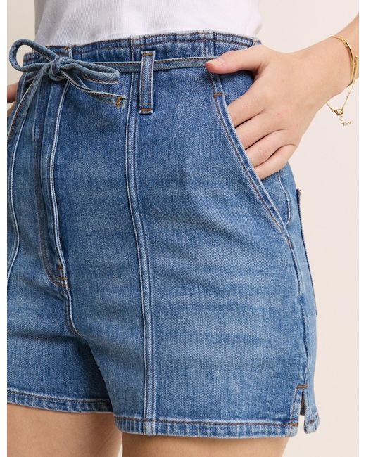 Nobody's Child Blue Mid Wash Kensal Tie Waist Denim Short