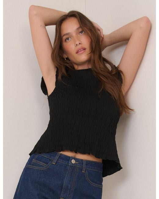 Nobody's Child Black Shirred Tie Back Top