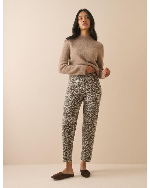 Nobody's Child Natural Leopard Print Mid Rise Camden Tapered Jeans