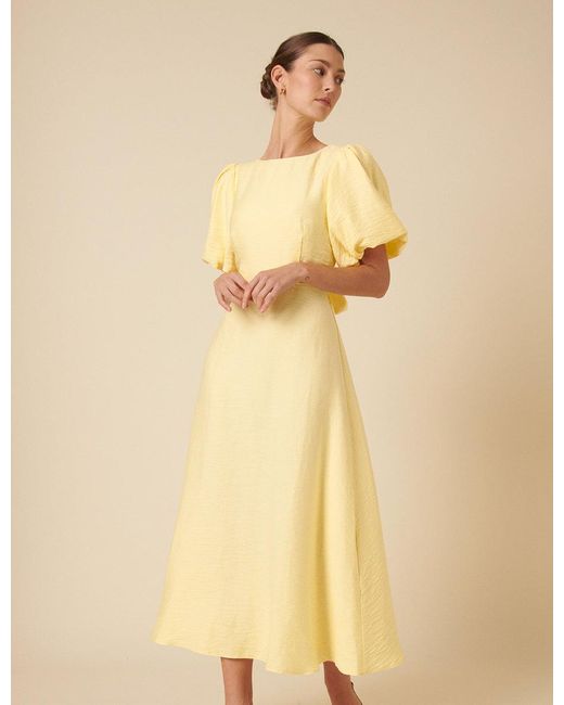 Nobody's Child Natural Butter Puff Sleeve Zola Midi Dress