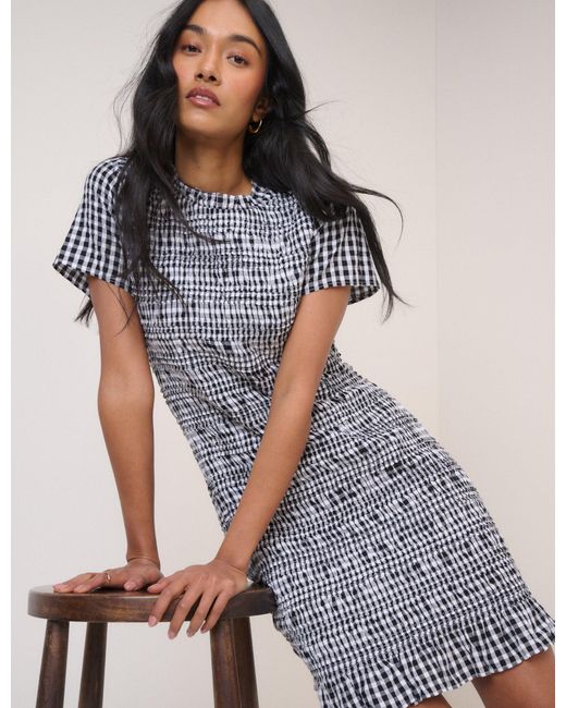 Nobody's Child Blue Gingham Shirred Martha Mini Dress