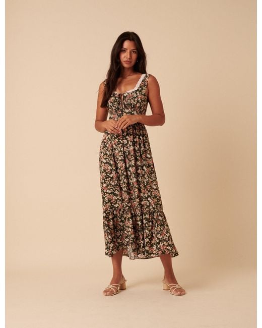 Nobody's Child Natural Floral Heather Midi Dress