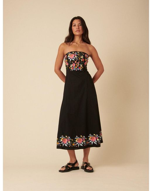 Nobody's Child Natural Floral Embroidered Bandeau Alpha Midi Dress