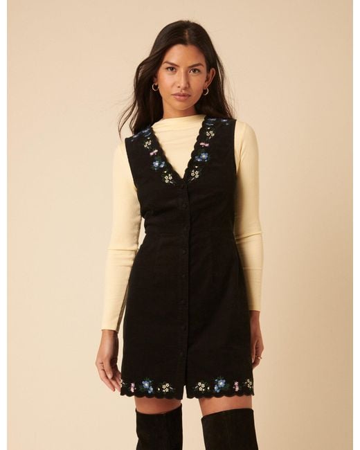 Nobody's Child Black Embroidered Cord Leone Pinafore Mini Dress