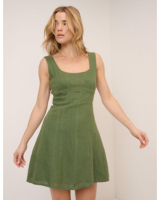 Nobody's Child Green Linen Emelia Mini Dress