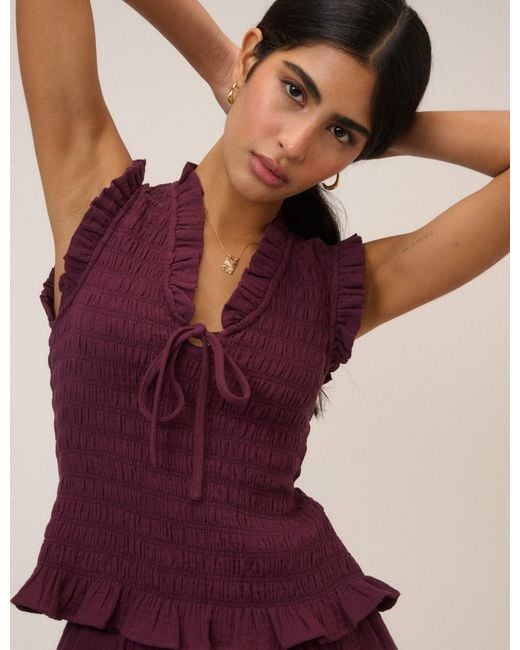 Nobody's Child Purple Shirred V-Neck Top