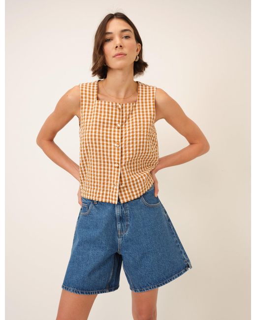 Nobody's Child Blue Gingham Button Front Top