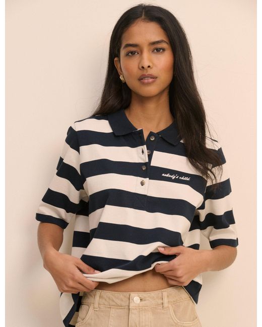 Nobody's Child Blue Striped Short Sleeve Polo Top