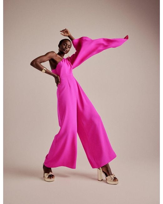 Nobody's Child Pink Nc X Lisou Crepe One Shoulder Jay Draped Jumpsuit
