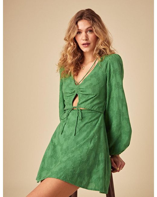 beyonce green dress music video Green Broderie Anglaise V-Neck Maxi Dress – Experience Boutique main image 1