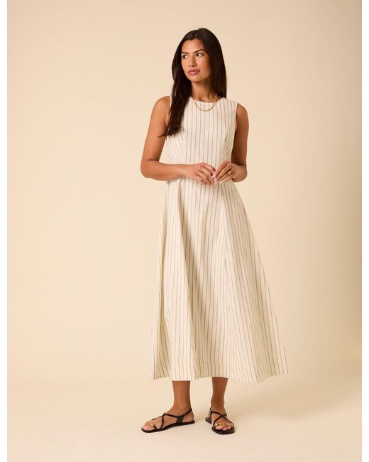 Nobody's Child Natural Pinstripe Cedar Midi Dress