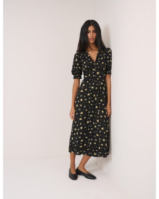 Nobody's Child Natural Floral Puff Sleeve Saffy Midi Dress