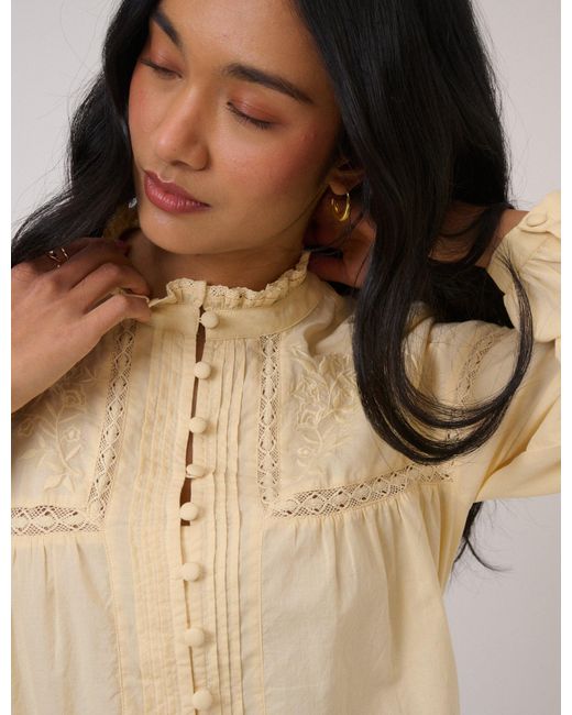 Nobody's Child Black Butter Floral Embroidered High Neck Blouse