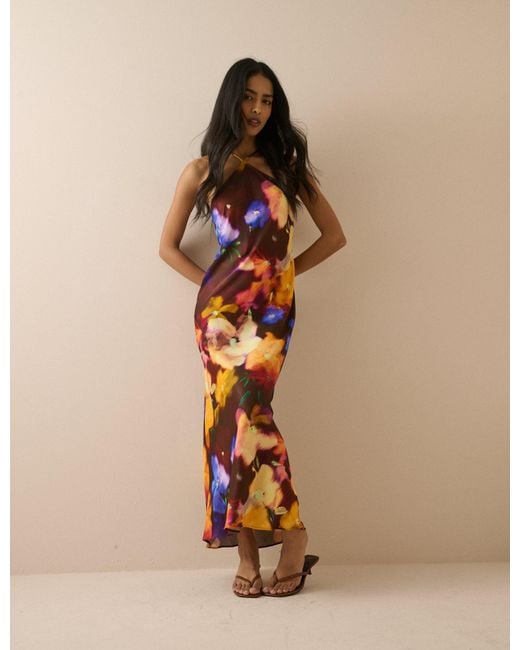 Nobody's Child Brown Burgundy Abstract Floral Delphi Maxi Dress