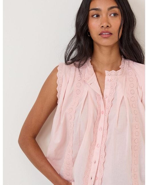 Nobody's Child Pink Light Broderie Anglaise Trim Blouse