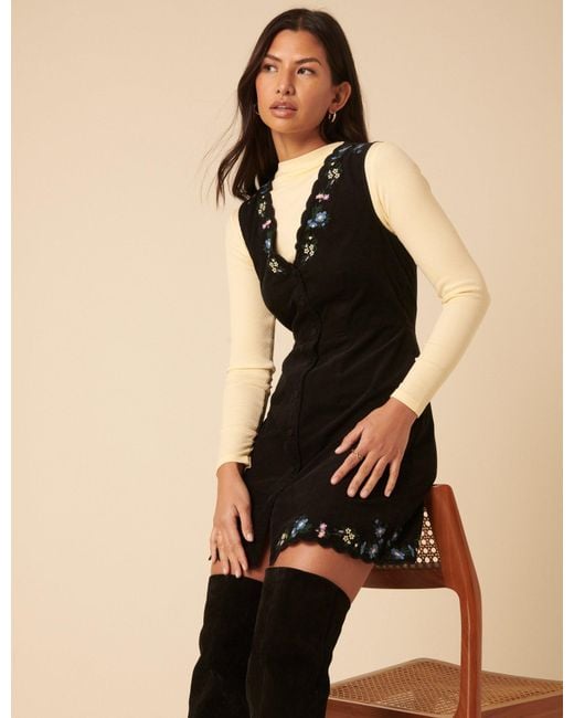 Nobody's Child Black Embroidered Cord Leone Pinafore Mini Dress