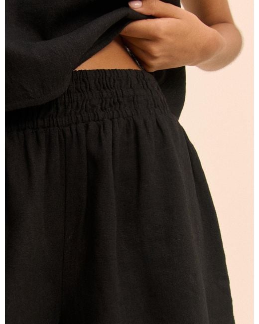 Nobody's Child Black Linen-Blend Elasticated Waist Shorts