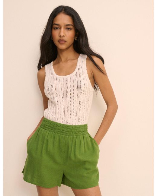 Nobody's Child Green Linen-Blend Elasticated Shorts