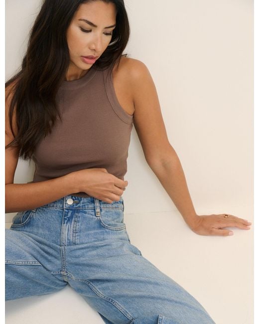 Nobody's Child Brown Cropped Ribbed Racer Vest