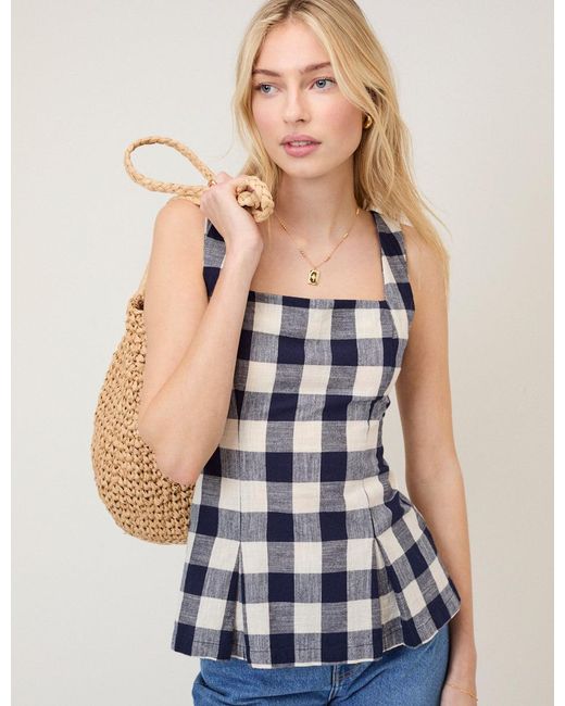 Nobody's Child Blue Gingham Square Neck Top