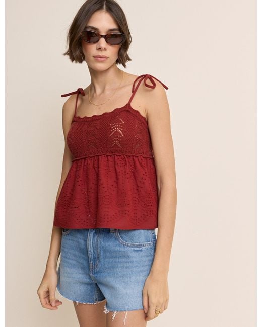 Nobody's Child Red Crochet Broderie Anglaise Cami Top
