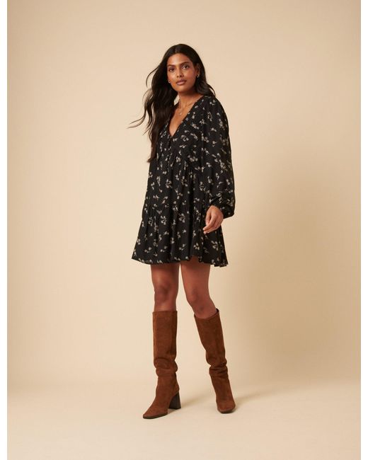 Nobody's Child Natural Printed Long Sleeve Marley Mini Dress