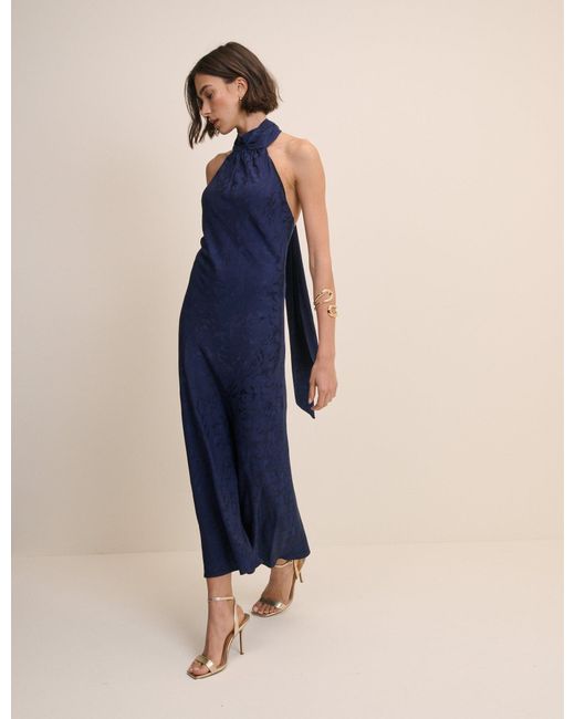 Nobody's Child Blue Floral Jacquard Fifi Maxi Dress