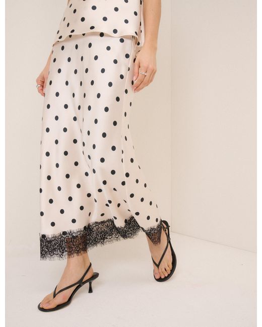 Nobody's Child Natural Polka Dot Satin Mila Midi Skirt