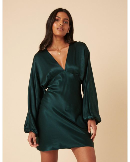 Nobody's Child Natural Satin Long Sleeve Mini Dress