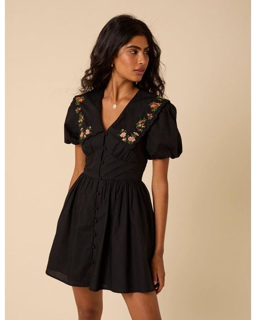 Nobody's Child Black Floral Embroidered Birdie Mini Dress