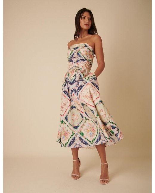 Nobody's Child Natural Abstract Floral Bandeau Felicity Midi Dress