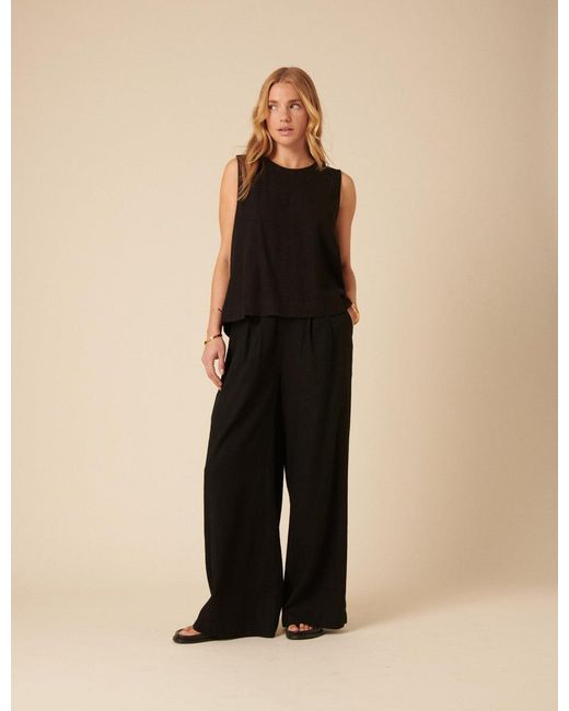Nobody's Child Black Linen-Blend Swing Top