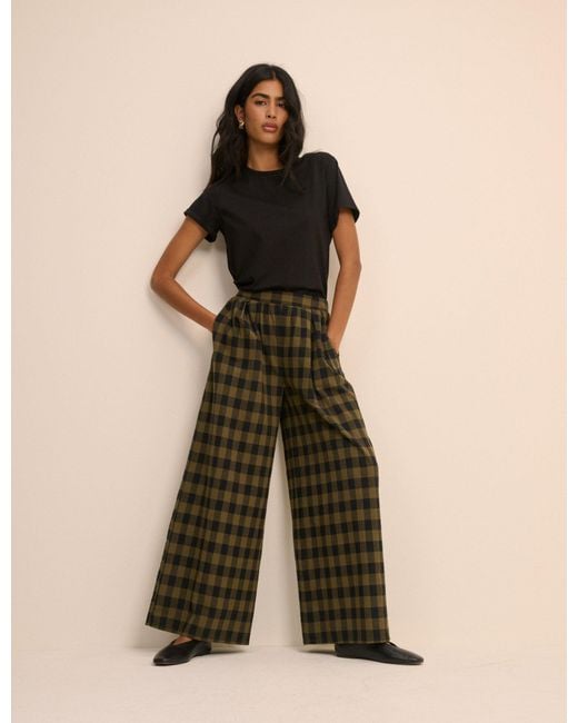 Nobody's Child Natural Check Linen-Blend Wide Leg Jerrow Trousers