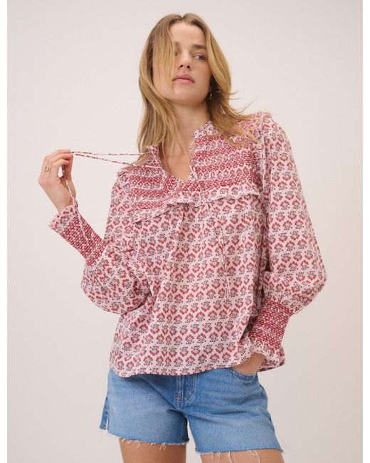 Nobody's Child Pink Ditsy Floral Blouson Sleeve Blouse