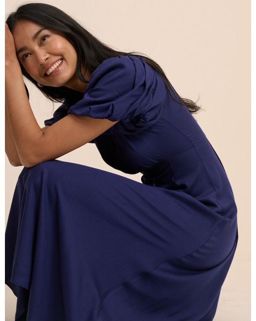 Nobody's Child Blue Puff Sleeve Quinn Midi Dress